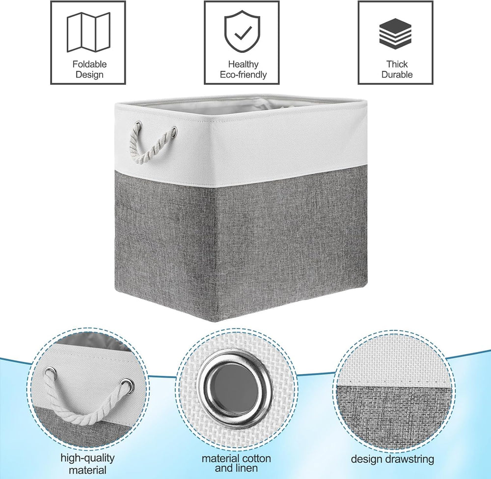 meekoo 8 Pack Fabric Storage Bins Baskets, 17 x 12 x 15 in, Gray White