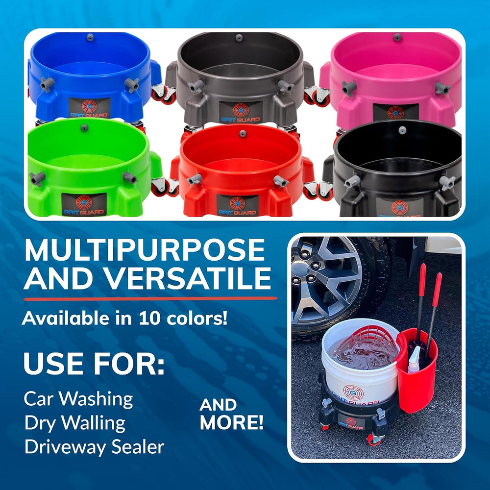 Grit Guard Bucket Dolly with Wheels - Rolling Detailing Wash Bucket with 5 Wh...