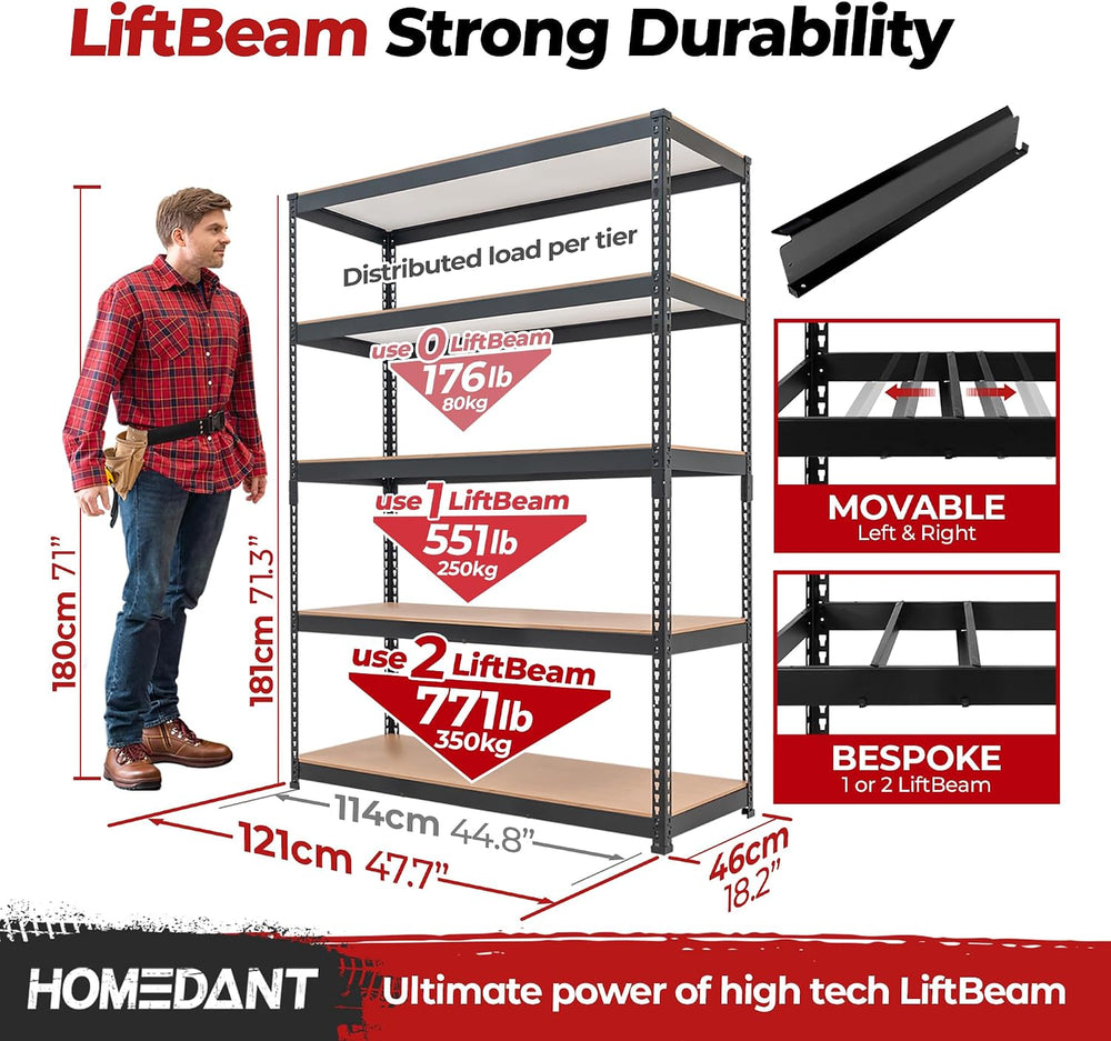 HOMEDANT 47.7" W 5 Tier Heavy Duty Garage Shelving Adjustable Metal Rack...