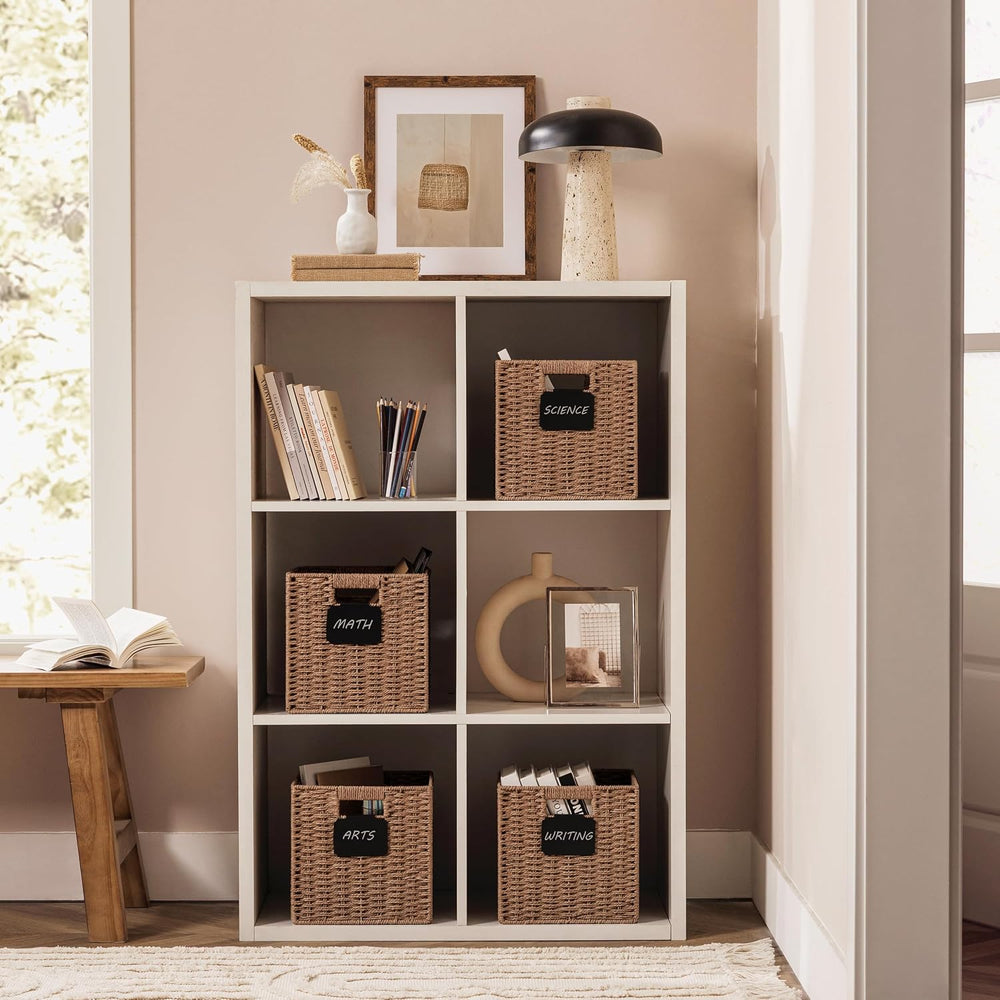 UBBCARE 4 Pack Small Wicker Basket, 9×9 Storage Cubes with Label, Foldable Cu...