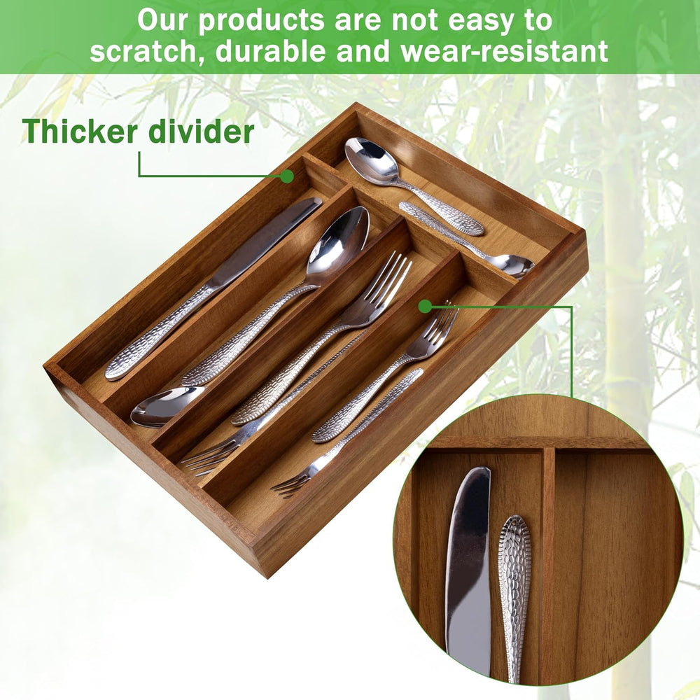 Greenual Acacia Wood Silverware Organizer 10 In Utensil Organizer Silverware ...
