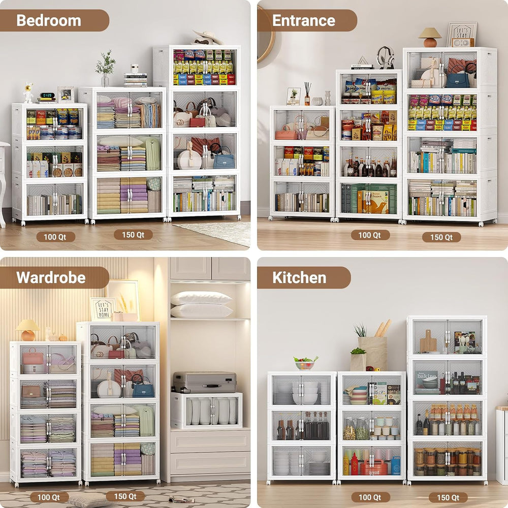 BROVIEW 480QT Large Stackable Storage Bins with Clear Doors, V20 3Pack
