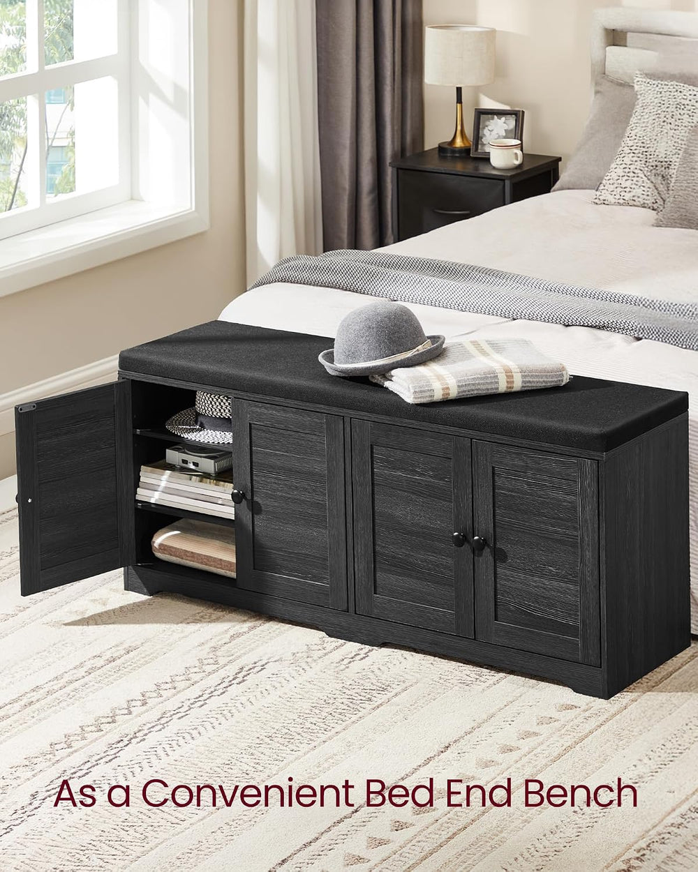 VASAGLE 3-Tier Shoe Storage Bench with Cushion, 14 x 47.6 x 20.7 Inches