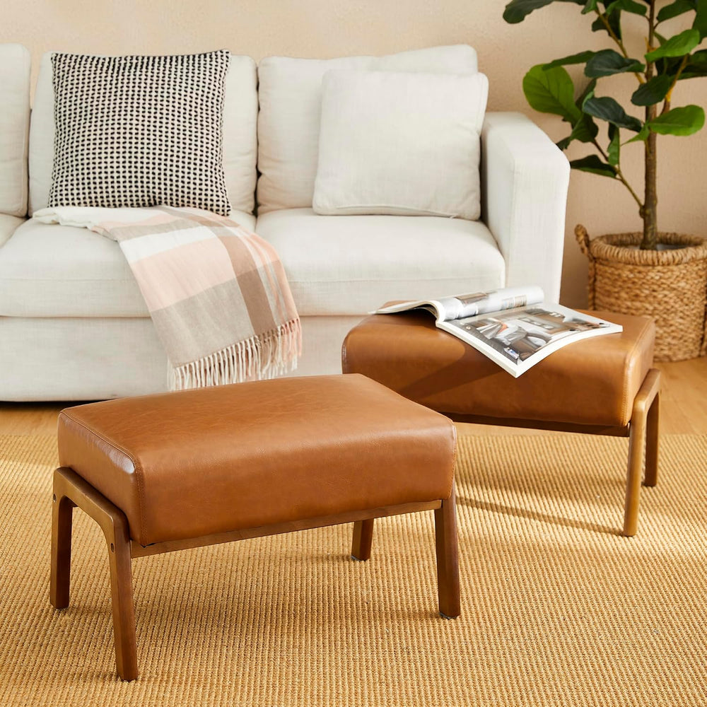 Glitzhome 15.5"(H) Footrest Stool Set of 2, Leatherette Ottoman, Accent ...