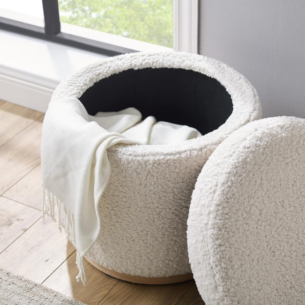 Linon Home Décor Cream Sherpa Round Storage Wooden Base by Linon Lexington Ot...
