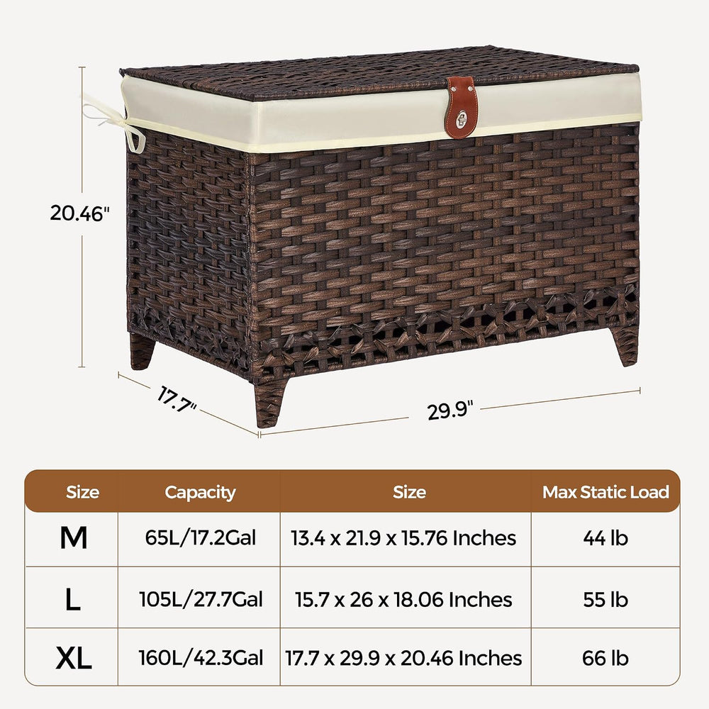 Wicker Storage Basket with Lid, 160L Shelf Basket with Removable Liner Bag