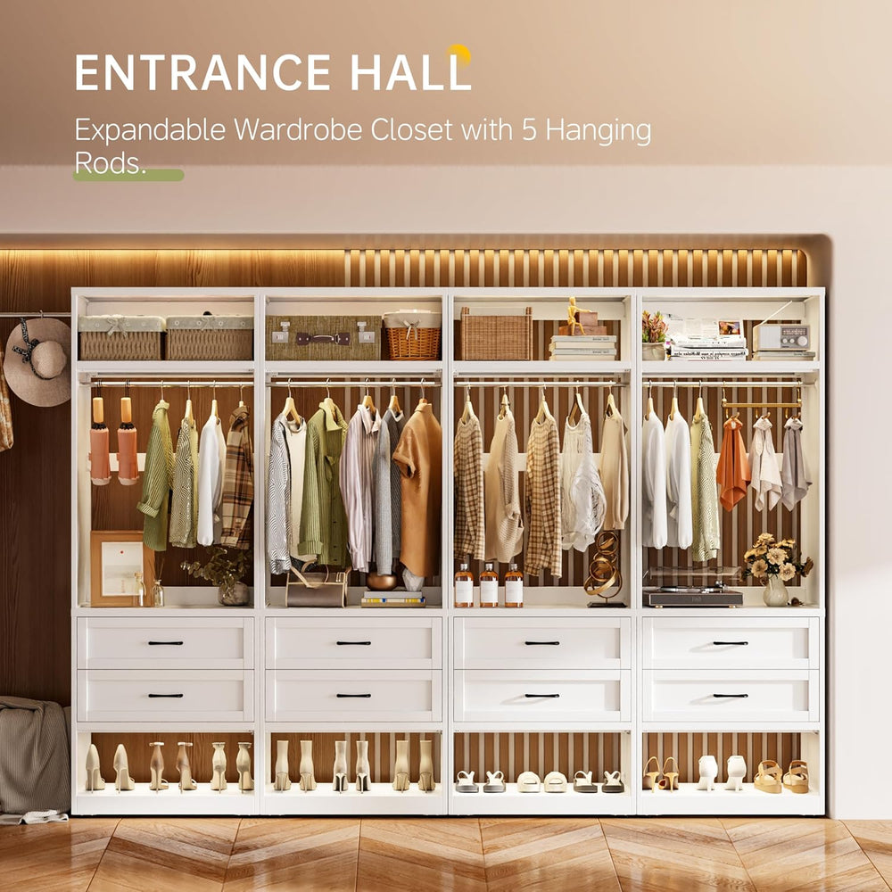 79"H Metal Walk In Closet System with 4 Expandable Hanging Rods
