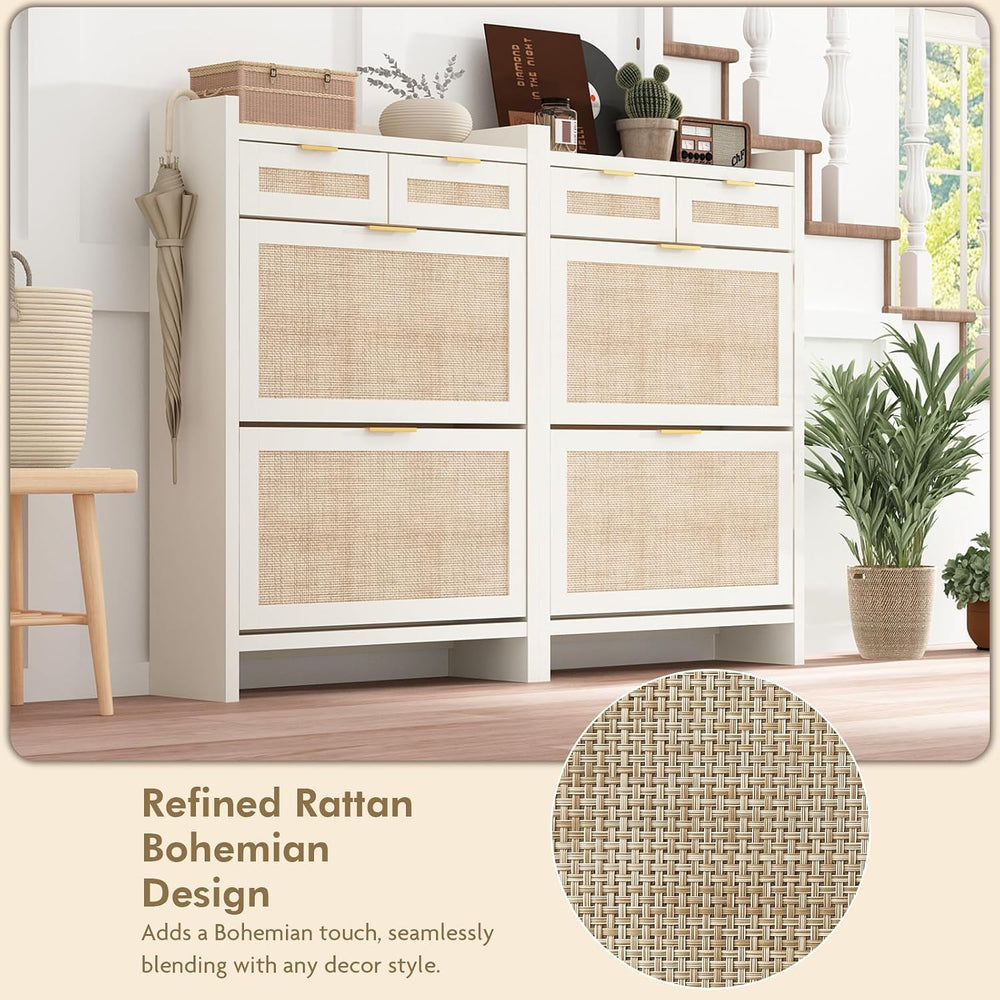 Shoe Organizer Cabinet Storage for Entryway - Slim Rattan Shoe Rack for Front...