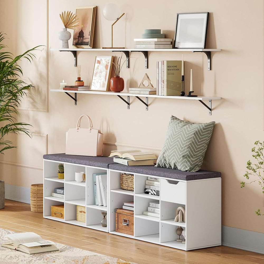 DINZI LVJ Shoe Storage Bench with Cushion, 31.5" Cubby Shoe Rack, 9 Cubbies