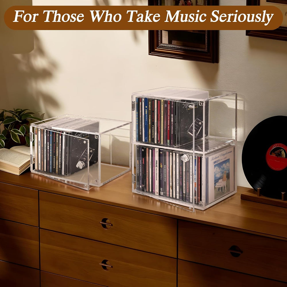 CELSOL 2-Tier Clear Acrylic CD Storage Box with Magnetic Door, Dust-Proof Sea...