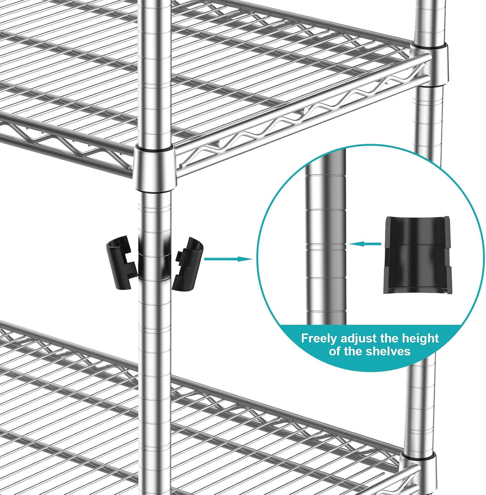 3-Shelf Metal Wire Shelving Unit Adjustable Metal Shelf Heavy-Duty Steel Stor...