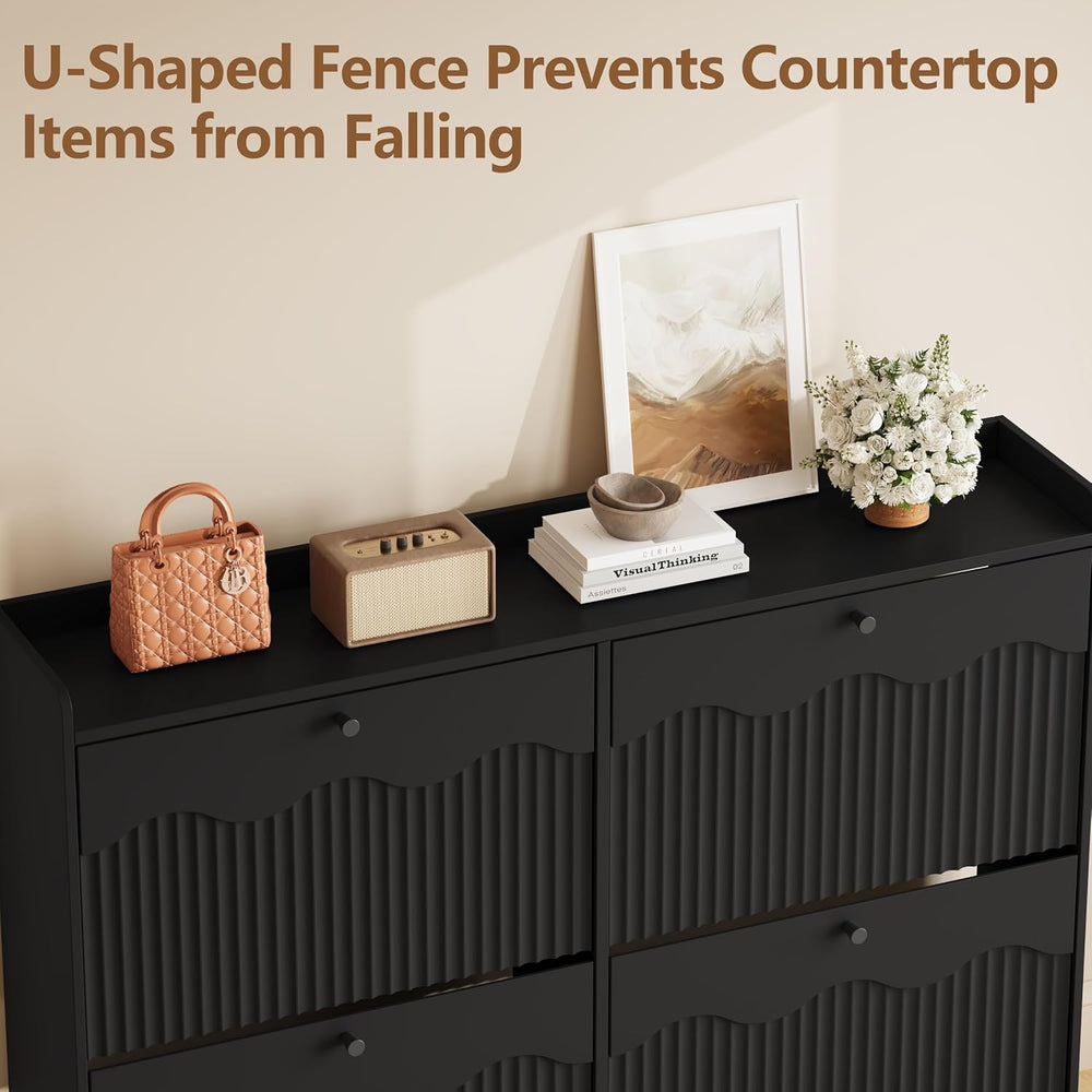BORNOON Large Shoe Storage Cabinet with 6 Flip Drawers and Modern Wave-Edge F...