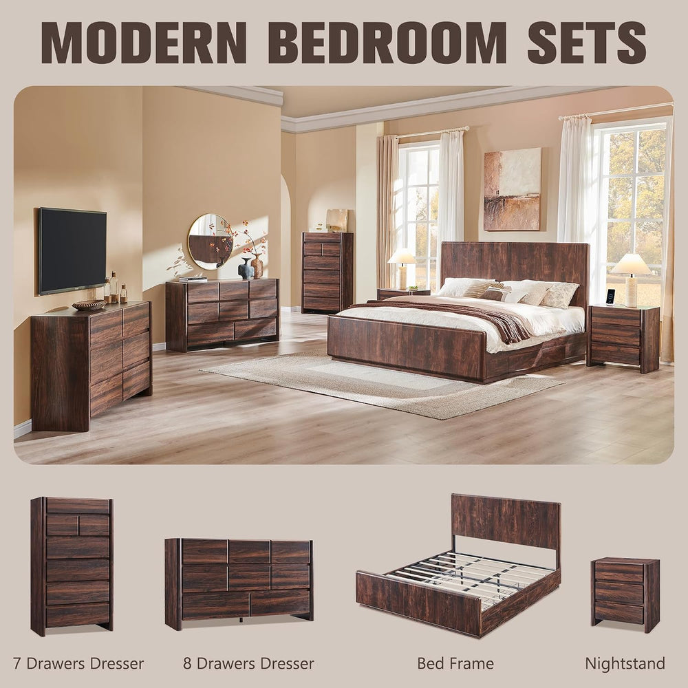 Modern 5 Drawers Dresser for Bedroom, Chests of Drawers-Brown
