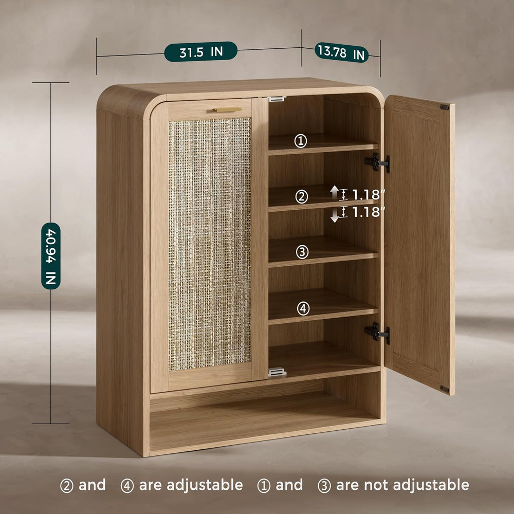 Evermagin 41 Inch Rattan Shoe Storage Cabinet Holds 24 Pairs, Natural Oak