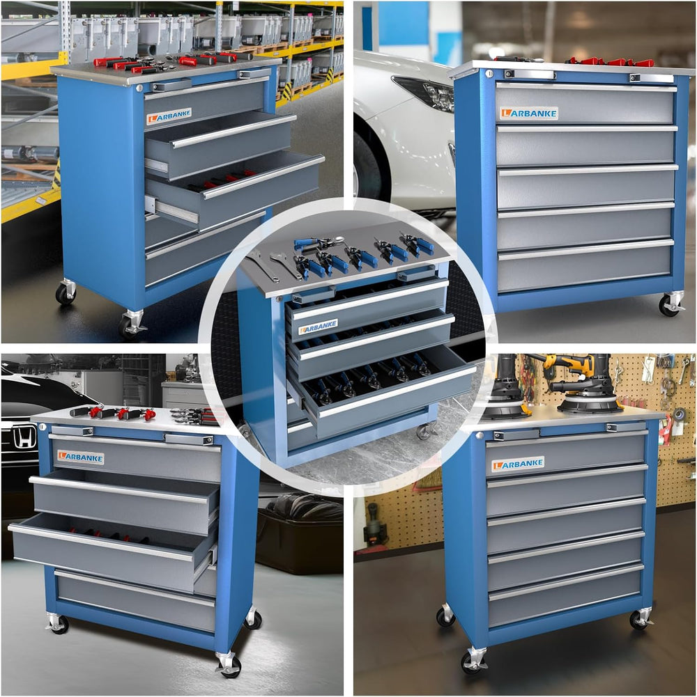 LARBANKE 5-Drawer Tool Chest, Rolling with Wheels,Mobile Tool Cabinet,Blue