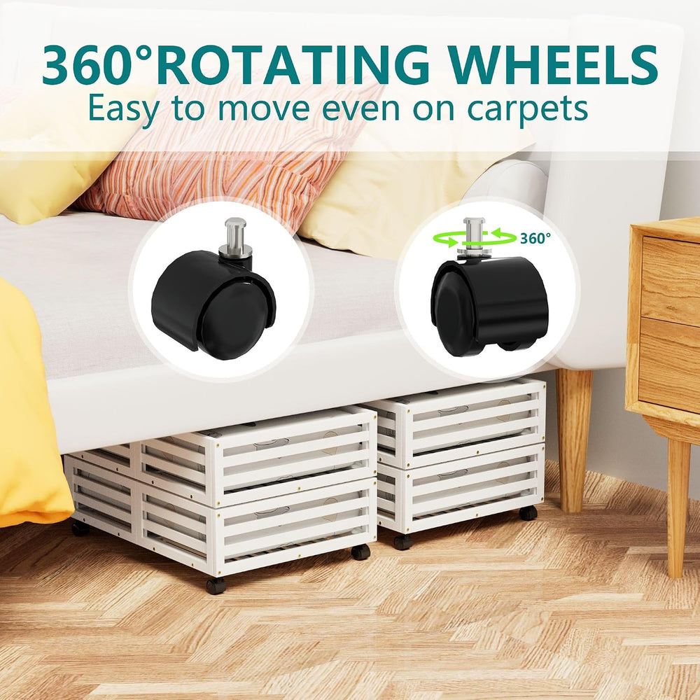 Bamboo Under Bed Storage with Wheels Rolling Underbed Drawer with Lids