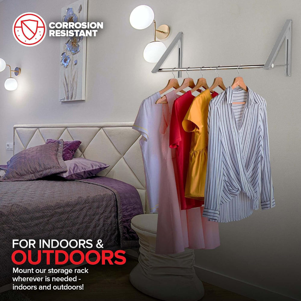 Double Foldable Clothing Rack w/ Extension Rod, Wall-Mounted Retractable Clot...