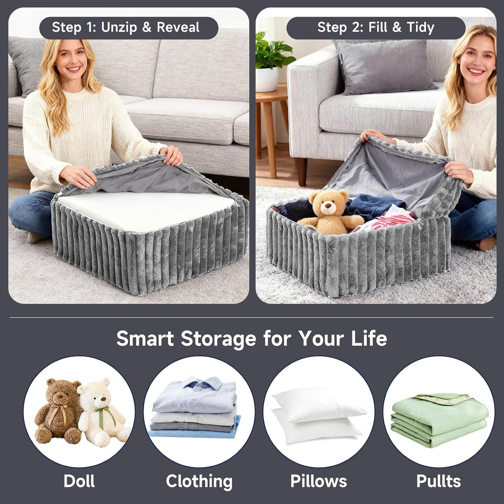 Tiita Square Stuffed Pouf Ottoman, Soft Foot Stool with Solid Foam Block