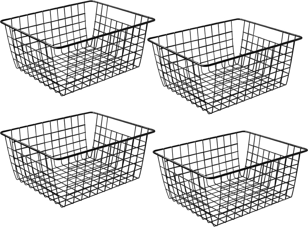 Brightalk 14" Upright Freezer Storage Baskets, Black Wire Storage Bins L...