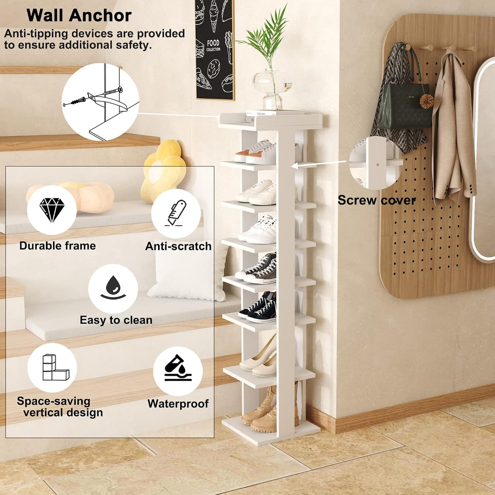 HOMEFORT 7-Tier Wood Shoe Rack, Entryway Shoe Tower,Vertical Shoe Organizer, ...