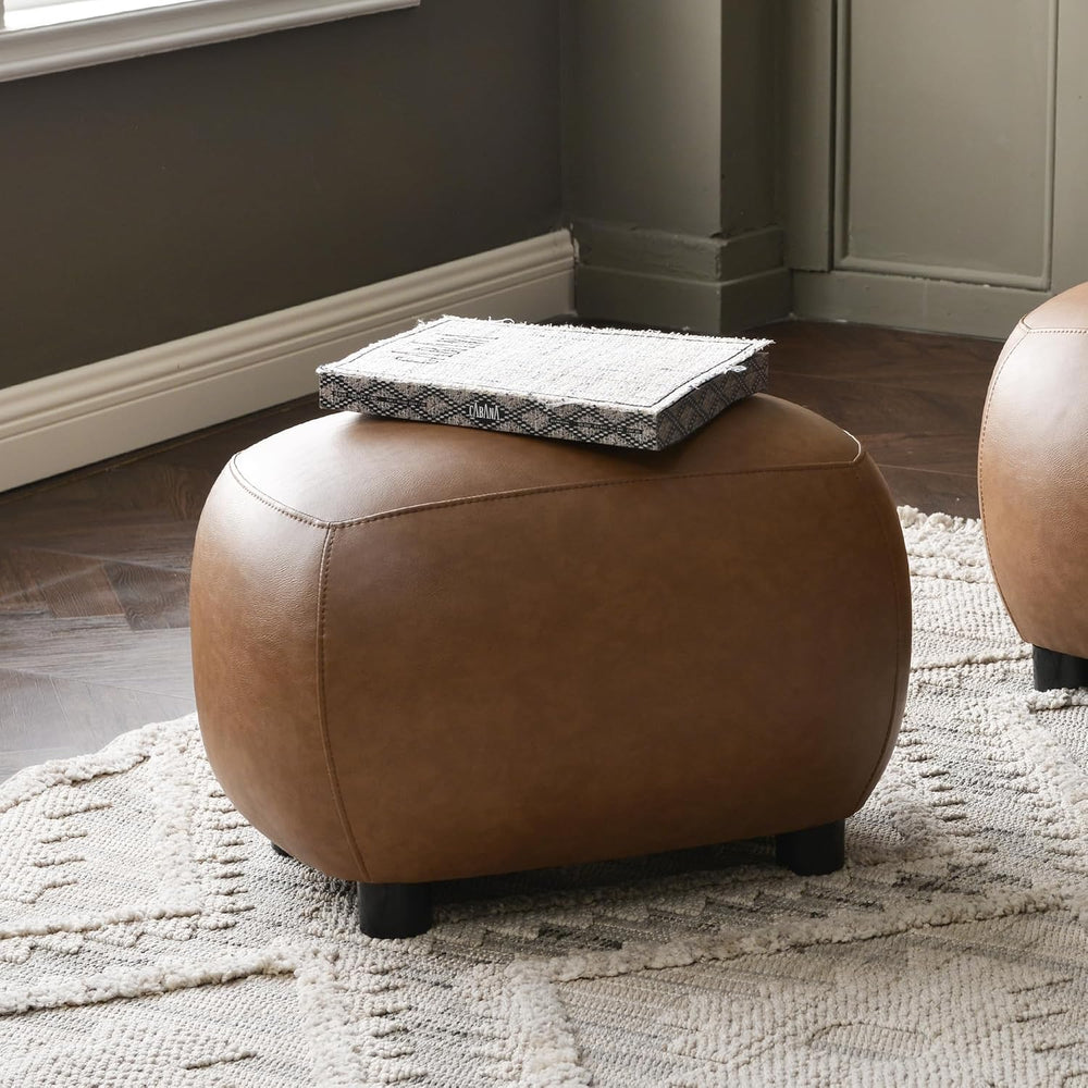 KINWELL 23" Wide Faux Leather Upholstered Ottoman Footrest, Camel