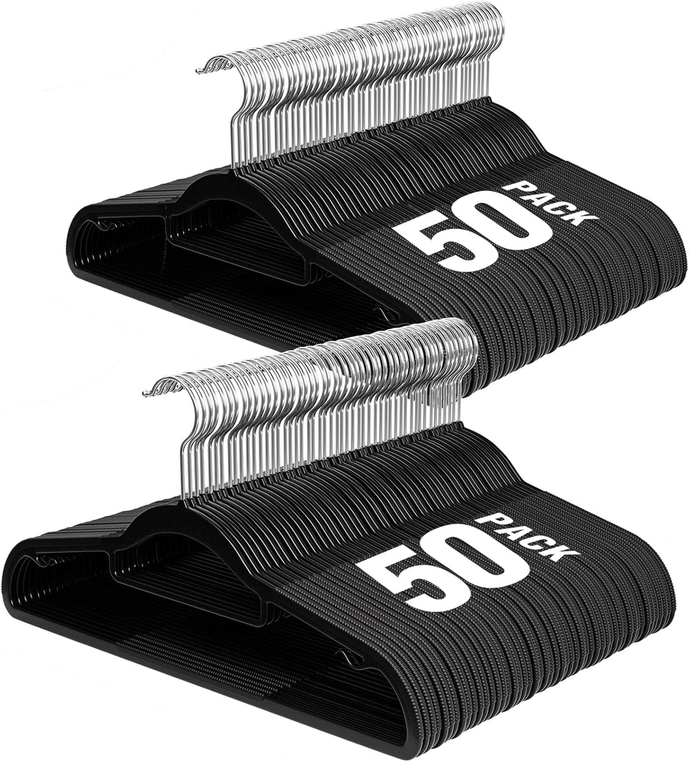 Plastic Hangers 100 Pack, 16.5" Non-Slip Clothes Hangers Heavy Duty