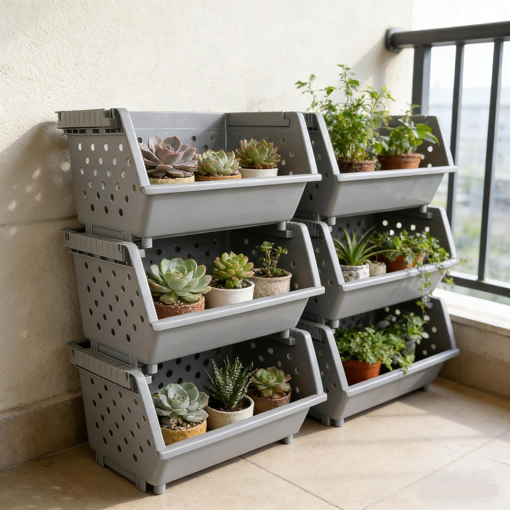 Zopnny Stackable Storage Baskets, 4-Tier Plastic Stacking Bins Open Front