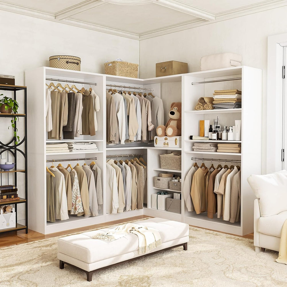 Unikito 108” Corner Closet System, 3-Piece L-Shaped Closet Organizer with 2 C...