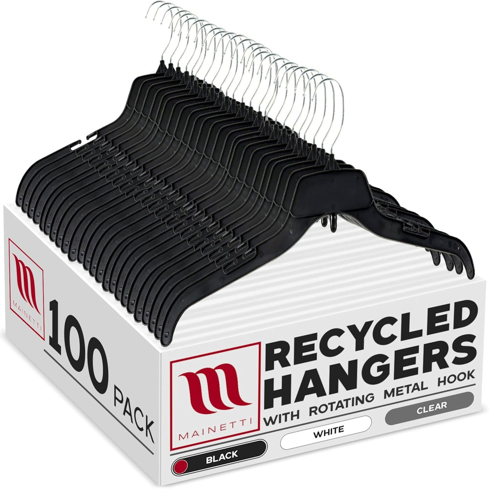 Mainetti 17in Recycled Black Shirt Hangers with Rotating Hook (100 Pack)
