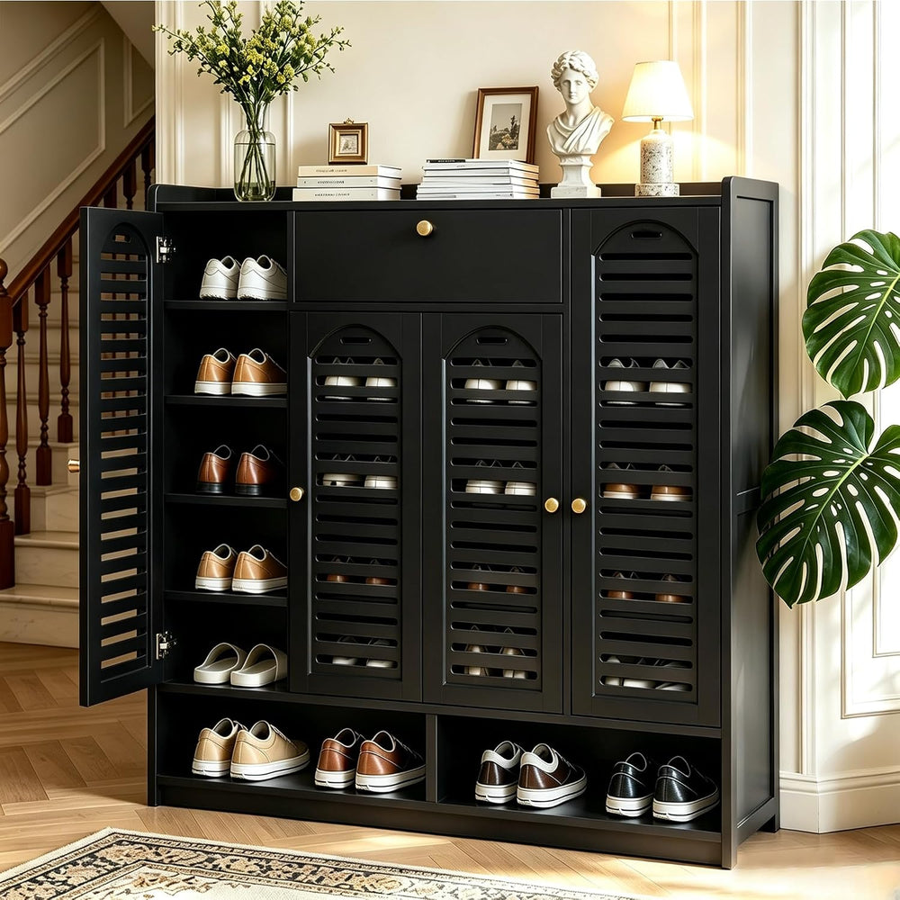 7-Tier Bamboo Shoe Cabinet,Shoe Storage Cabinet with Doors, 25-30 Pairs Frees...