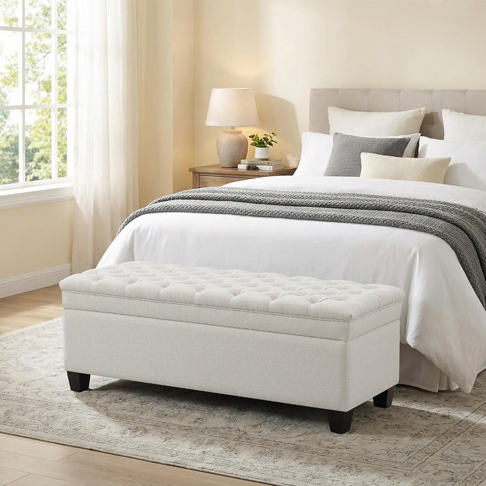 50" Storage Ottoman Bench, Rectangular End of Storage Bench, Upholstered Large Fabric Tufted Ottoman with Storage for Living Room, Bedroom, Entryway,Beige