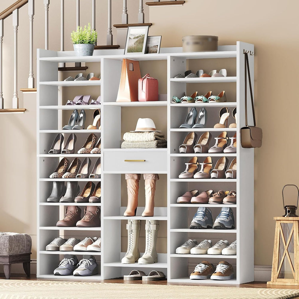 HOOBRO 10 Tier Shoe Rack Tall, 47" Large Wooden Shoe Rack Organizer, 61&...