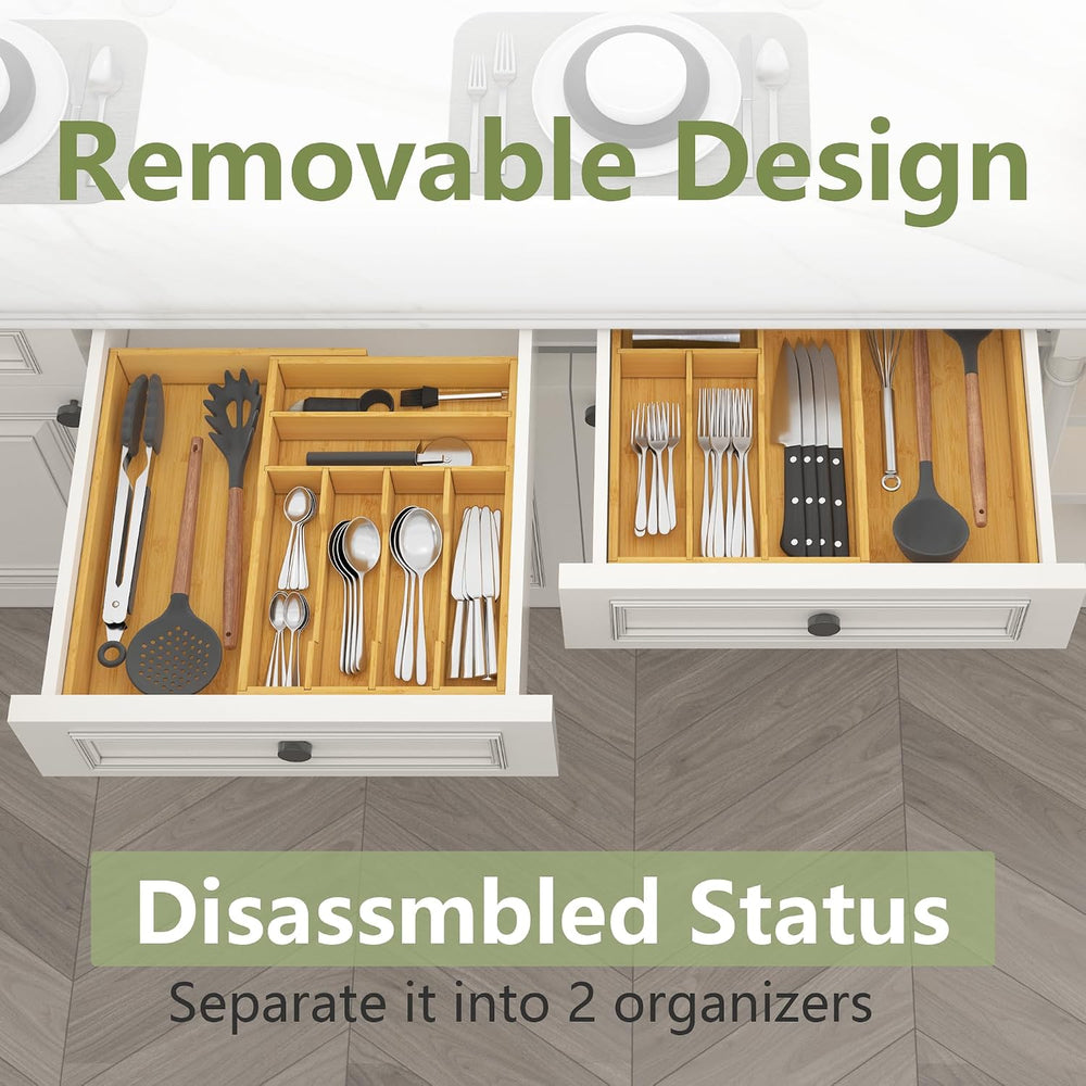 Suli Extra Large Silverware Drawer Organizer,Expandable 22in to 37in,Bamboo