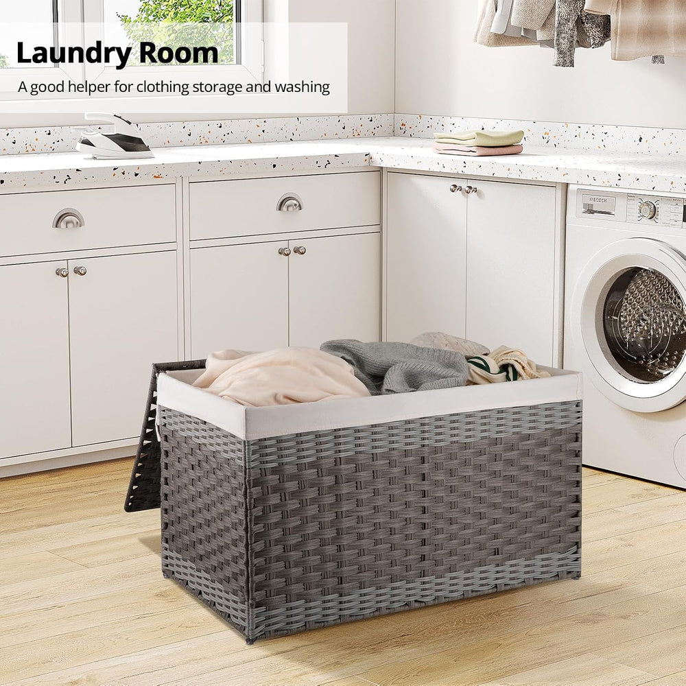 OIAHOMY Storage Basket with Lid, 42.3 Gallon (160L) Blanket Basket with Remov...