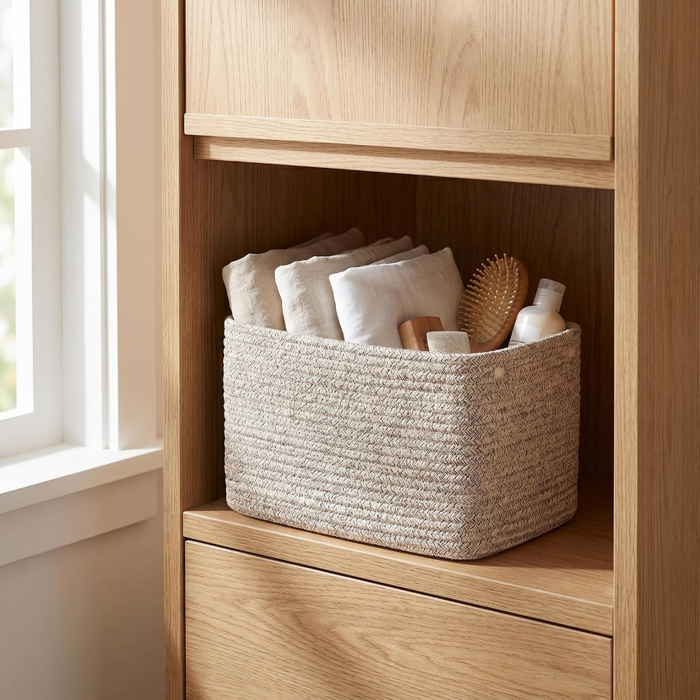 Small Cotton Rope Basket – Storage Bin for Organizing (10.6" x 6.7"...
