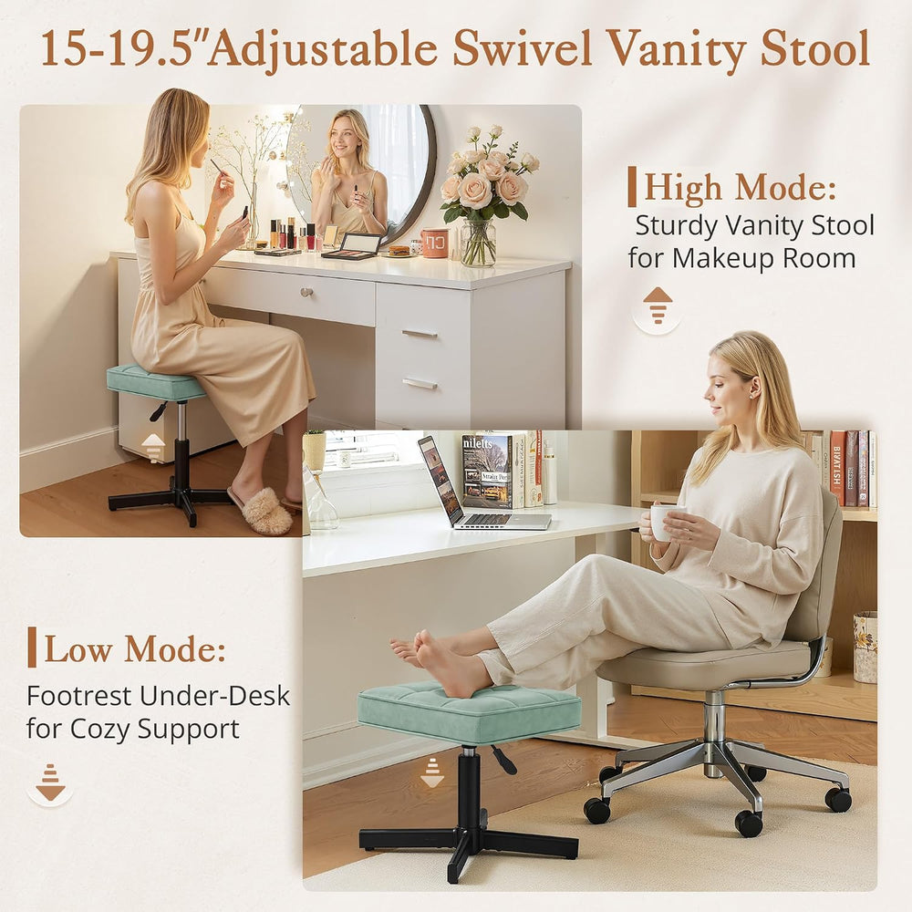 LUE BONA Adjustable Vanity Stool, 15''-19.5'' Foot Rest Under...