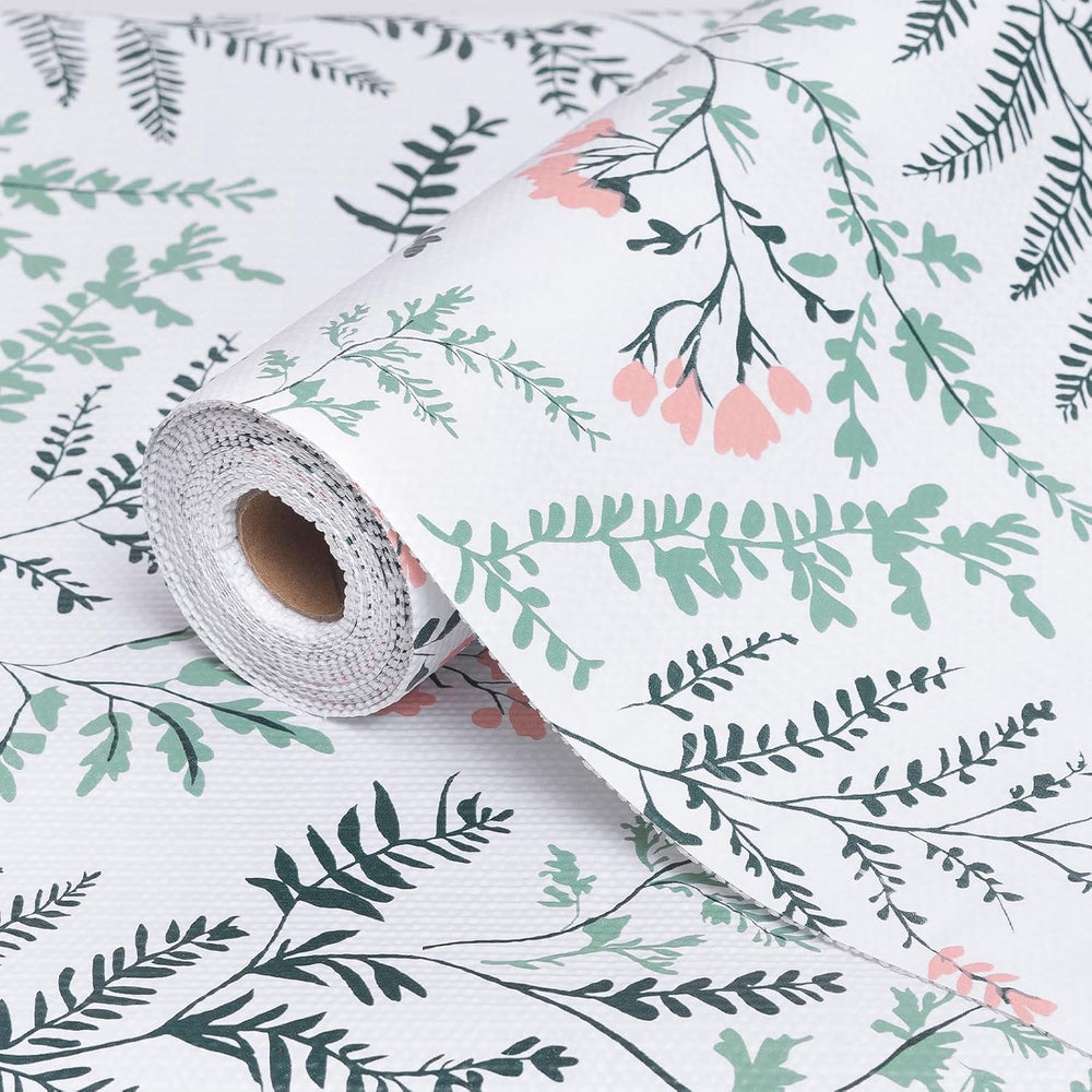 Fern Floral Shelf Liner and Drawer Liner, Non-Adhesive Kitchen Cabinet Liner,...