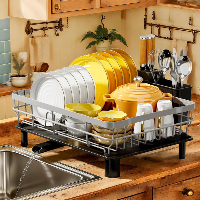 MOUKABAL Dish Drying Rack with Drainboard for Kitchen Counter, Grey
