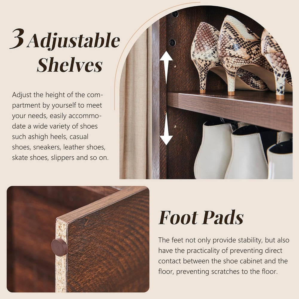 IFGET 67" Tall Arched Shoe Storage Cabinet, 8 Tiers Shoe Rack-Brown
