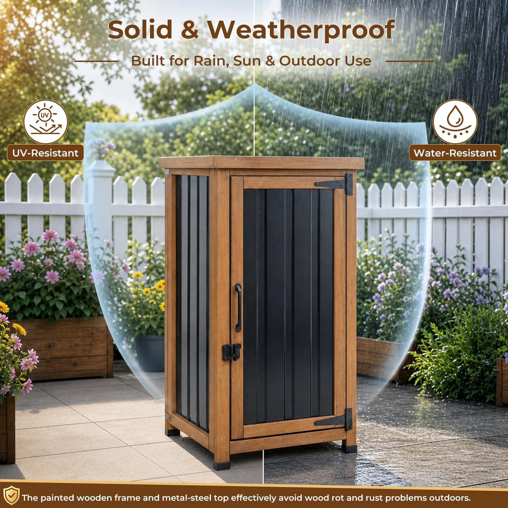 PetsCosset Small Outdoor Storage Cabinet Waterproof with Metal Top, Wood &amp...