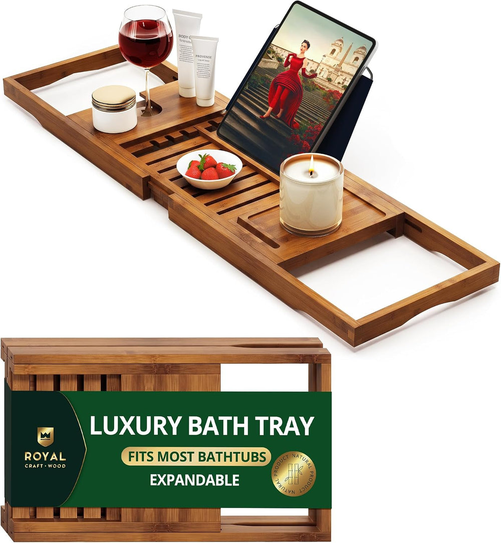 ROYAL CRAFT WOOD Premium Foldable Bathtub Tray Caddy - Wood Bath Tray for Tub...