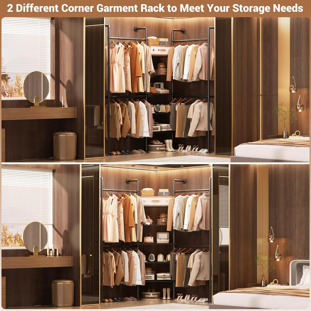 Aheaplus Industrial Pipe Clothing Rack, 6.42FT Closet Organizer System