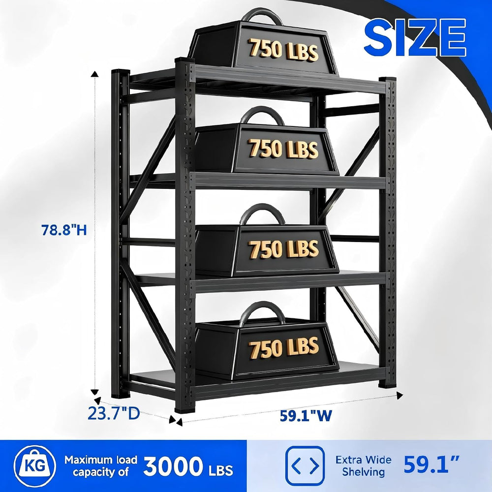 Heavy‑Duty Metal Garage Shelving Unit, 3000 LBS Total Load Capacity