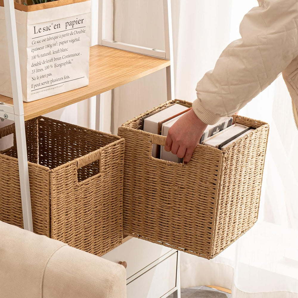 Foldable Storage Baskets with Handles Paper Rope Storage Baskets Rectangle Co...