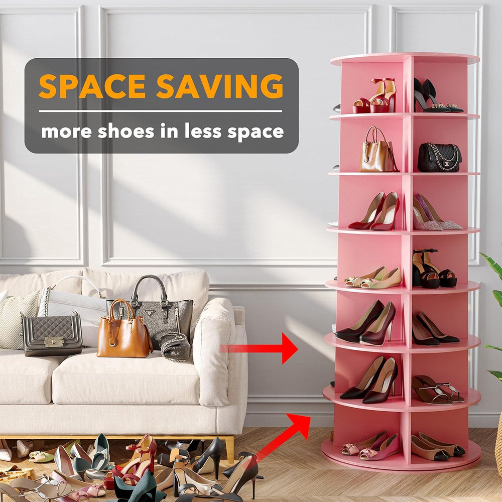 SpaceAid 7 Tier Rotating Shoe Rack Tower, Spinning Shoe Display Lazy Susan, R...