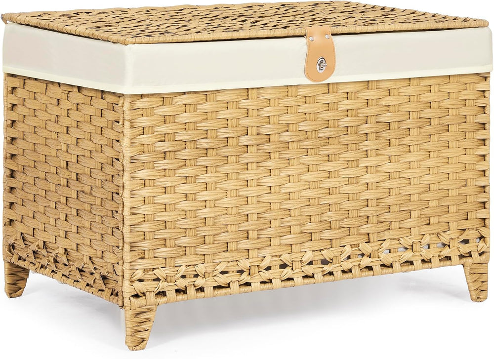 Wicker Storage Basket with Lid, 200L Storage Bin with Removable Liner Bag