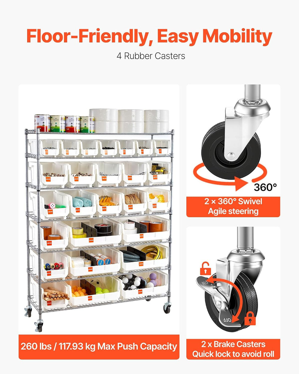 VEVOR 7-Tier Rolling Bin Storage Rack, 26 Organizer Bins, Bin Rack Storage St...