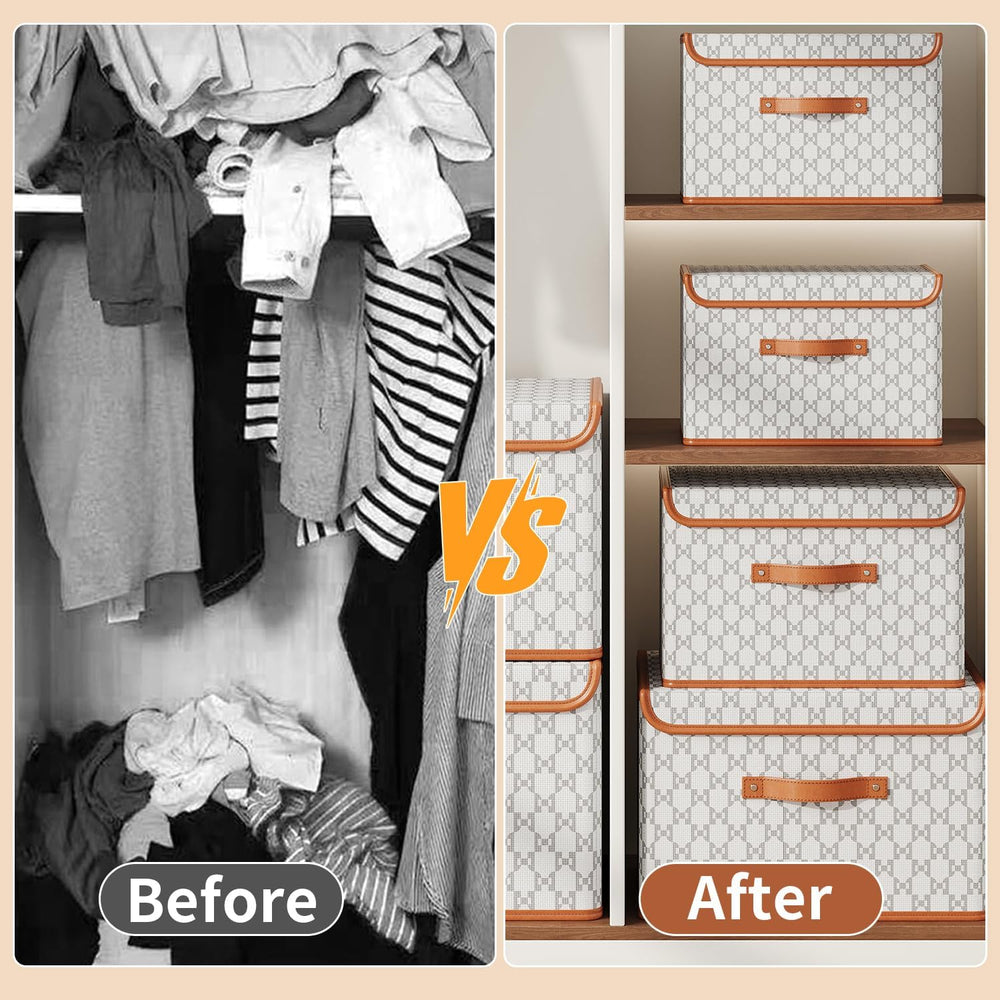 Tuza 4 Pack Fabric Storage Bins with Lids, Collapsible Closet Organizer Conta...