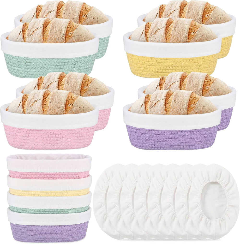 8 Pcs 10 Inch Bread Proofing Basket Set Cotton Rope Oval Banneton Basket Sour...
