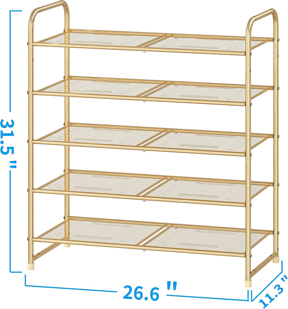 Simple Trending 5-Tier Stackable Shoe Rack, Expandable Shoe Shelf Gold